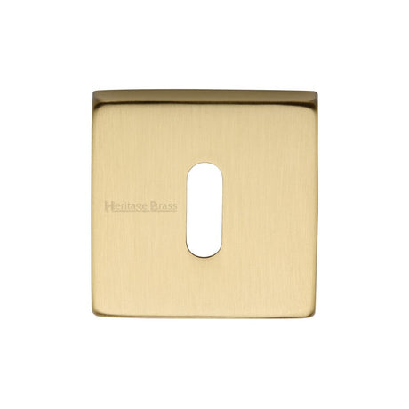 This is an image of a Heritage Brass - Square Key Escutcheon Satin Brass Finish, sq5002-sb that is available to order from T.H Wiggans Ironmongery in Kendal.