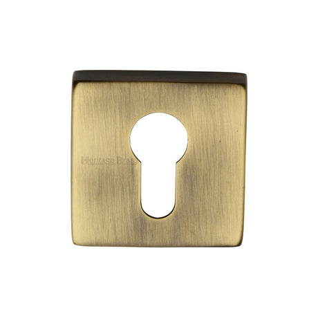 This is an image of a Heritage Brass - Euro Profile Cylinder Escutcheon Antique Brass Finish, sq5004-at that is available to order from T.H Wiggans Ironmongery in Kendal.