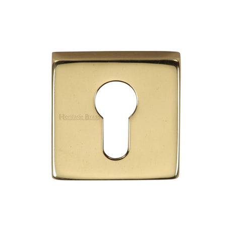 This is an image of a Heritage Brass - Euro Profile Cylinder Escutcheon Polished Brass Finish, sq5004-pb that is available to order from T.H Wiggans Ironmongery in Kendal.