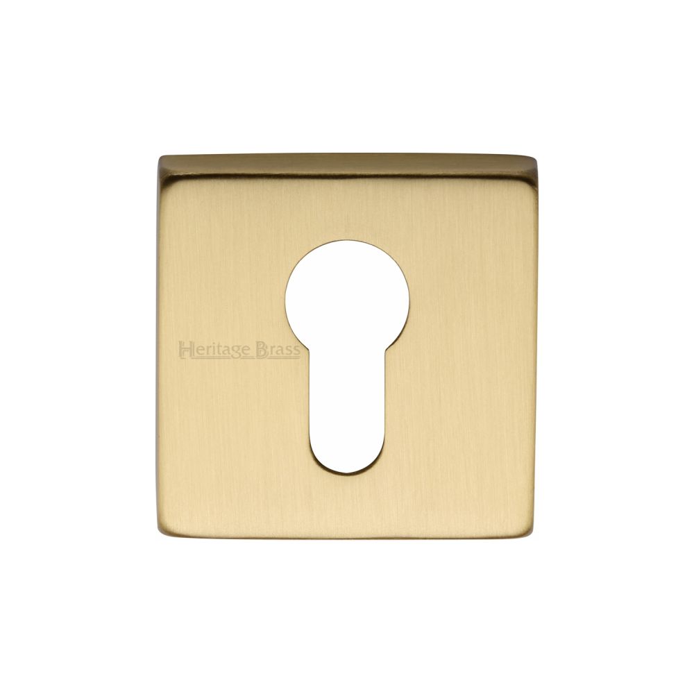 This is an image of a Heritage Brass - Euro Profile Cylinder Escutcheon Satin Brass Finish, sq5004-sb that is available to order from T.H Wiggans Ironmongery in Kendal.