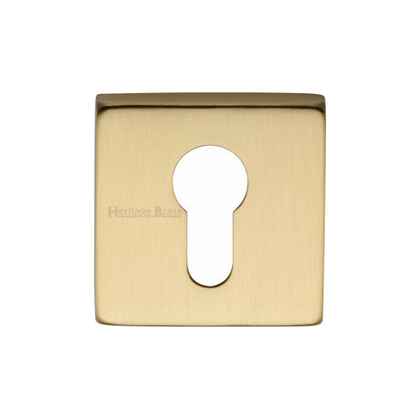 This is an image of a Heritage Brass - Euro Profile Cylinder Escutcheon Satin Brass Finish, sq5004-sb that is available to order from T.H Wiggans Ironmongery in Kendal.