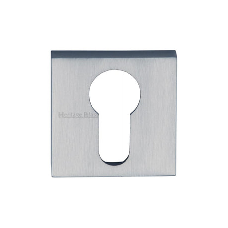 This is an image of a Heritage Brass - Euro Profile Cylinder Escutcheon Satin Chrome Finish, sq5004-sc that is available to order from T.H Wiggans Ironmongery in Kendal.