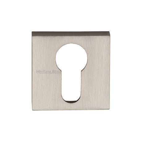 This is an image of a Heritage Brass - Euro Profile Cylinder Escutcheon Satin Nickel Finish, sq5004-sn that is available to order from T.H Wiggans Ironmongery in Kendal.