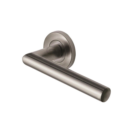 This is an image of a Steel Line Door Handle Lever Latch on Round Rose Tubular Design Satin Stainless Steel finish, ss-401-s that is available to order from T.H Wiggans Ironmongery in Kendal.