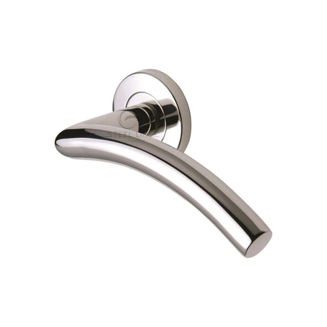 This is an image of a Steel Line Door Handle Lever Latch on Round Rose Tubular Design Polished Stainless Steel finish, ss-551-p that is available to order from T.H Wiggans Ironmongery in Kendal.