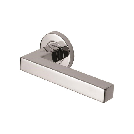 This is an image of a Steel Line Door Handle Lever Latch on Round Rose Tube Design Polished Stainless Steel finish, ss-601-p that is available to order from T.H Wiggans Ironmongery in Kendal.
