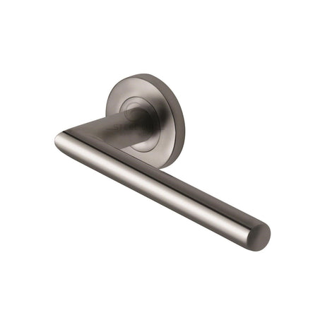 This is an image of a Steel Line Door Handle Lever Latch on Round Rose Tubular Design Satin Stainless Steel finish, ss-651-s that is available to order from T.H Wiggans Ironmongery in Kendal.