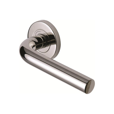 This is an image of a Steel Line Door Handle Lever Latch on Round Rose Tubular Design Polished Stainless Steel finish, ss-701-p that is available to order from T.H Wiggans Ironmongery in Kendal.
