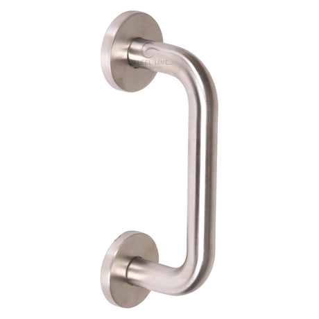 This is an image of a Steel Line Door Pull Handle Bolt Fix 225mm Satin Stainless Steel finish, ss-d190003-s that is available to order from T.H Wiggans Ironmongery in Kendal.
