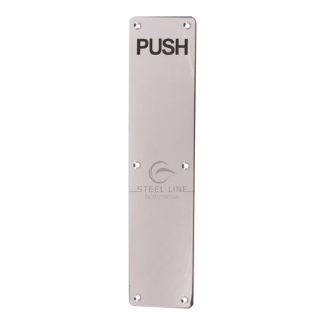 This is an image of a Steel Line Fingerplate Engraved 'Push' Polished Stainless Steel finish, ss-plate004-p that is available to order from T.H Wiggans Ironmongery in Kendal.