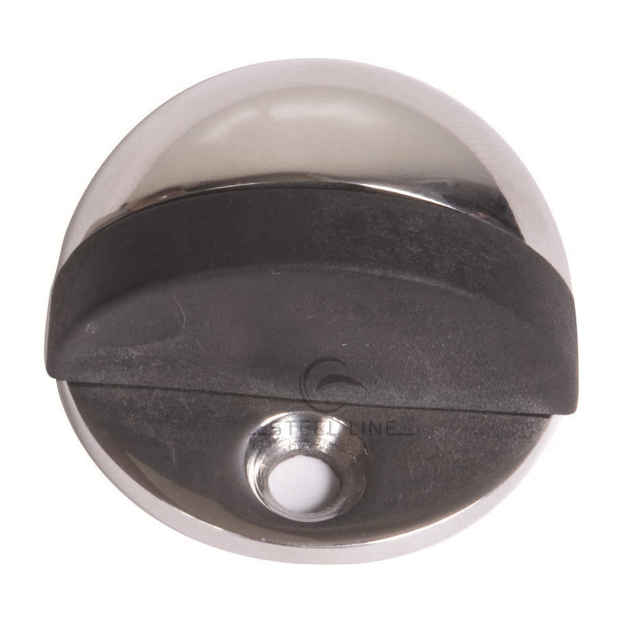 This is an image of a Steel Line Shielded Door Stop Polished Stainless Steel Finish, ss-stop002-p that is available to order from T.H Wiggans Ironmongery in Kendal.