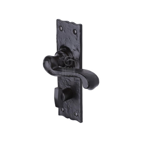 This is an image of a The Tudor Collection - Door Handle for Bathroom Shropshire Design Black Iron, tc120 that is available to order from T.H Wiggans Ironmongery in Kendal.