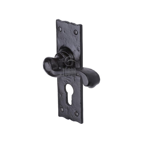 This is an image of a The Tudor Collection - Door Handle for Euro Profile Plate Shropshire Design Blac, tc148 that is available to order from T.H Wiggans Ironmongery in Kendal.