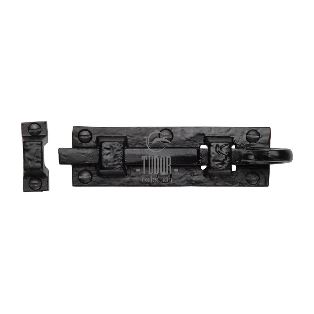 This is an image of a The Tudor Collection - Door Bolt Straight 4" Black Iron, tc158-102 that is available to order from T.H Wiggans Ironmongery in Kendal.