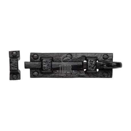 This is an image of a The Tudor Collection - Door Bolt Straight 4" Black Iron, tc158-102 that is available to order from T.H Wiggans Ironmongery in Kendal.