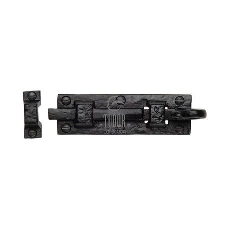 This is an image of a The Tudor Collection - Door Bolt Straight 3" Black Iron, tc158-76 that is available to order from T.H Wiggans Ironmongery in Kendal.
