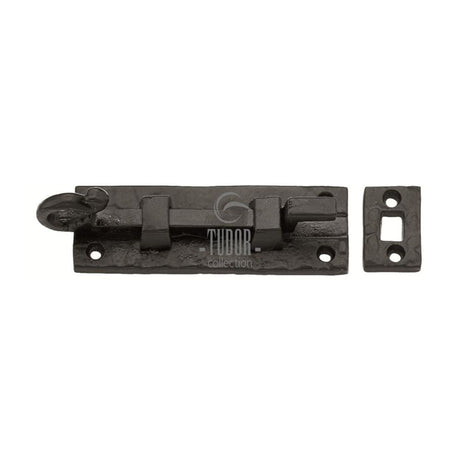 This is an image of a The Tudor Collection - Door Bolt Necked 4" Black Iron, tc159-102 that is available to order from T.H Wiggans Ironmongery in Kendal.