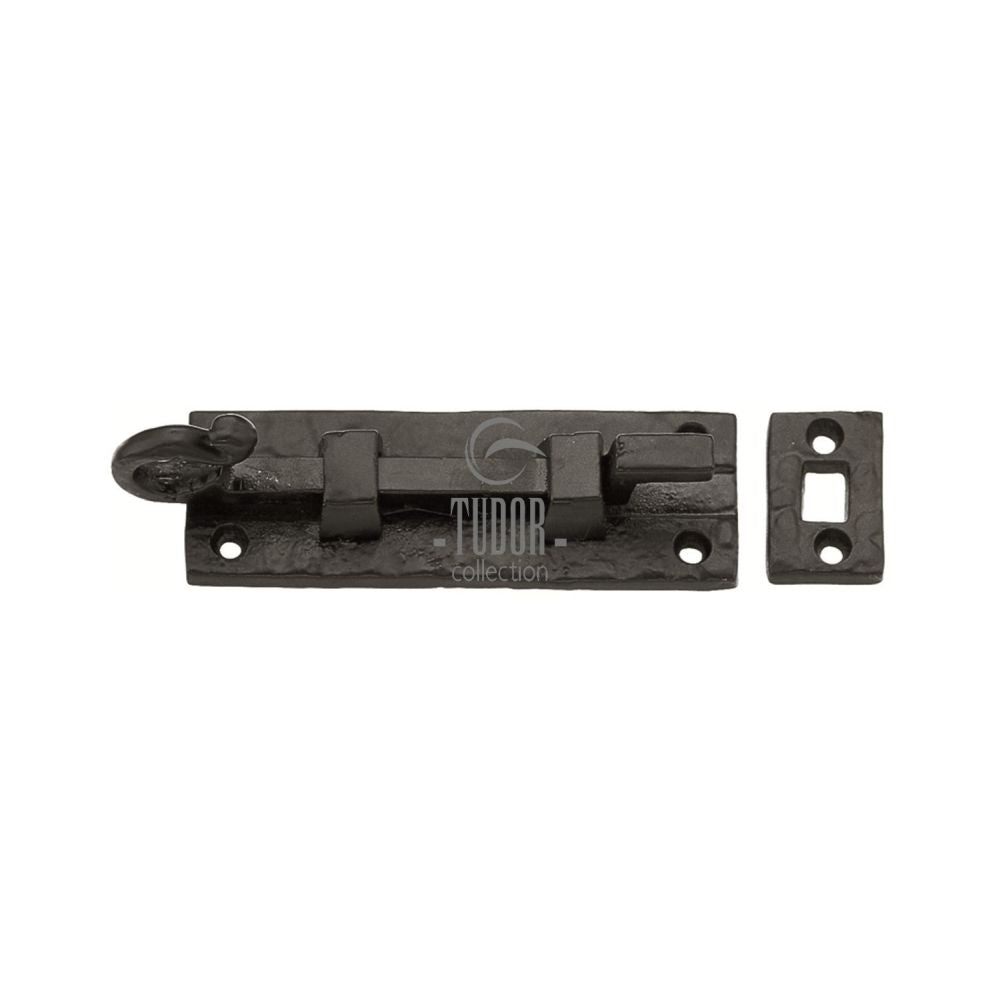 This is an image of a The Tudor Collection - Door Bolt Necked 3" Black Iron, tc159-76 that is available to order from T.H Wiggans Ironmongery in Kendal.