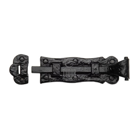 This is an image of a The Tudor Collection - Door Bolt Straight 6" Black Iron, tc165-125 that is available to order from T.H Wiggans Ironmongery in Kendal.