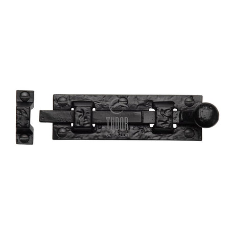This is an image of a The Tudor Collection - Door Bolt Straight 4" Black Iron, tc168-102 that is available to order from T.H Wiggans Ironmongery in Kendal.