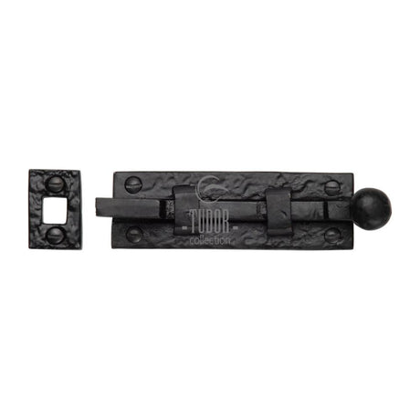 This is an image of a The Tudor Collection - Door Bolt Necked 4" Black Iron, tc169-102 that is available to order from T.H Wiggans Ironmongery in Kendal.