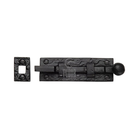 This is an image of a The Tudor Collection - Door Bolt Necked 3" Black Iron, tc169-76 that is available to order from T.H Wiggans Ironmongery in Kendal.