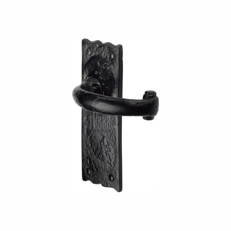 This is an image of a The Tudor Collection - Door Handle Lever Latch Colonial Design Black Iron, tc315 that is available to order from T.H Wiggans Ironmongery in Kendal.