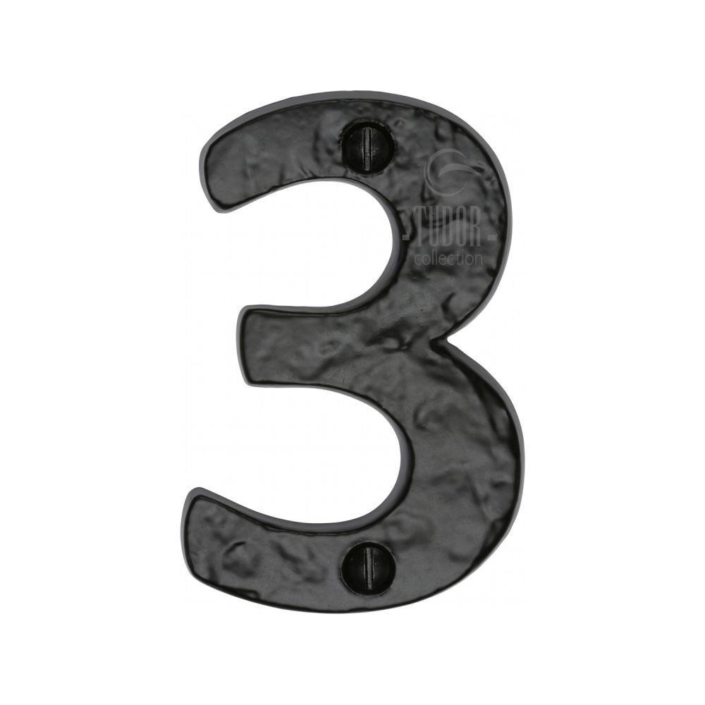 This is an image of a The Tudor Collection - Numeral 3 - 3" Black Iron, tc356-3 that is available to order from T.H Wiggans Ironmongery in Kendal.
