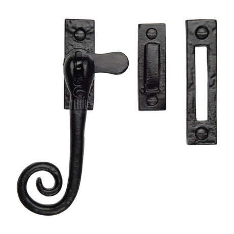 This is an image of a The Tudor Collection - Casement Window Fastener Monkey Tail Pattern Black Iron, tc490-mp-hp that is available to order from T.H Wiggans Ironmongery in Kendal.