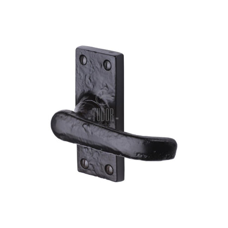 This is an image of a The Tudor Collection - Door Handle Lever Latch Windsor Design Black Iron, tc513 that is available to order from T.H Wiggans Ironmongery in Kendal.