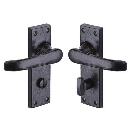 This is an image of a The Tudor Collection - Door Handle for Bathroom Windsor Design Black Iron, tc530 that is available to order from T.H Wiggans Ironmongery in Kendal.