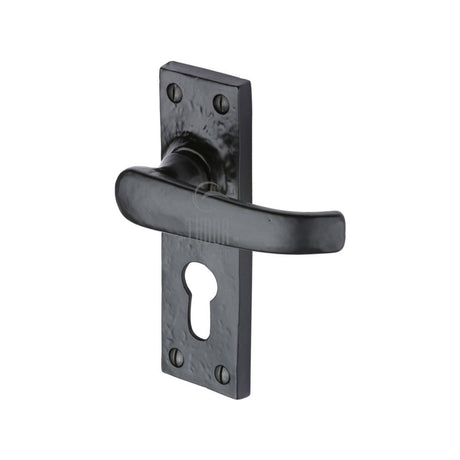 This is an image of a The Tudor Collection - Door Handle for Euro Profile Plate Windsor Design Black I, tc548 that is available to order from T.H Wiggans Ironmongery in Kendal.
