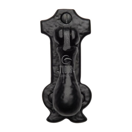 This is an image of a The Tudor Collection - Cabinet Drop Pull on Plate Black Iron, tc549 that is available to order from T.H Wiggans Ironmongery in Kendal.