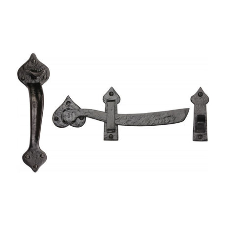 This is an image of a The Tudor Collection - Gate Latch Black Iron, tc567 that is available to order from T.H Wiggans Ironmongery in Kendal.
