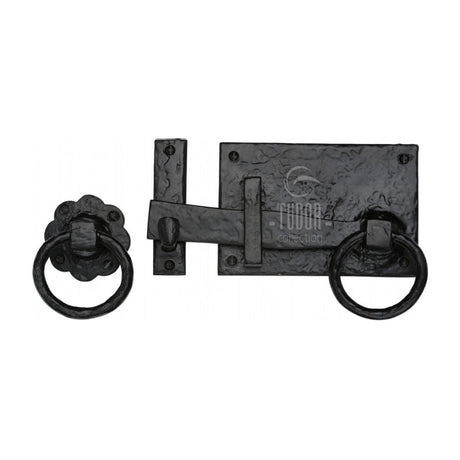 This is an image of a The Tudor Collection - Collection Gate Latch Black Iron, tc570rh that is available to order from T.H Wiggans Ironmongery in Kendal.