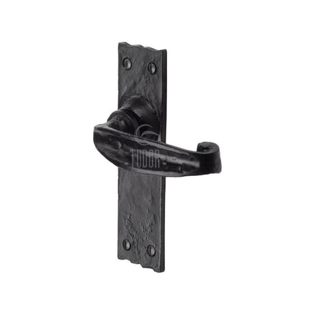 This is an image of a The Tudor Collection - Door Handle Lever Latch Wellington Design Black Iron, tc610 that is available to order from T.H Wiggans Ironmongery in Kendal.