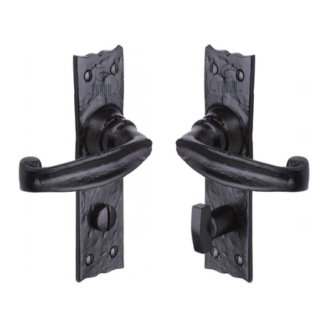 This is an image of a The Tudor Collection - Door Handle for Bathroom Wellington Design Black Iron, tc620 that is available to order from T.H Wiggans Ironmongery in Kendal.
