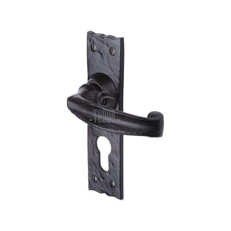 This is an image of a The Tudor Collection - Door Handle for Euro Profile Plate Wellington Design Blac, tc648 that is available to order from T.H Wiggans Ironmongery in Kendal.
