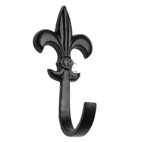 This is an image of a The Tudor Collection - Fleur-de-lys Coat Hook Black Iron, tc697 that is available to order from T.H Wiggans Ironmongery in Kendal.