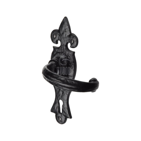 This is an image of a The Tudor Collection - Door Handle Lever Lock Wroxeter Design Black Iron, tc800 that is available to order from T.H Wiggans Ironmongery in Kendal.
