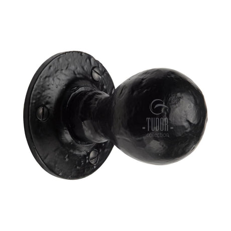 This is an image of a The Tudor Collection - Mortice Knob on Rose Ball Design Black Iron, tc970 that is available to order from T.H Wiggans Ironmongery in Kendal.