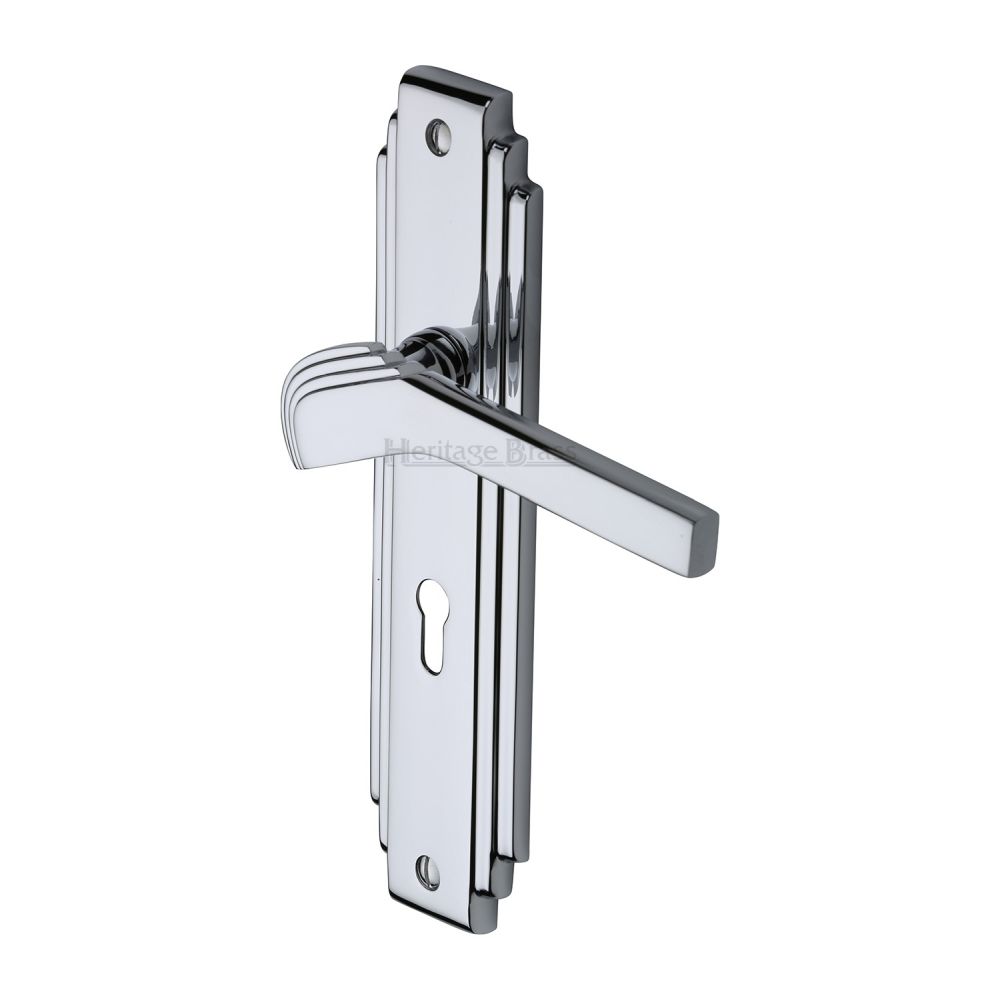 This is an image of a Heritage Brass - Door Handle Lever Lock Tiffany Design Polished Chrome Finish, tif5200-pc that is available to order from T.H Wiggans Ironmongery in Kendal.