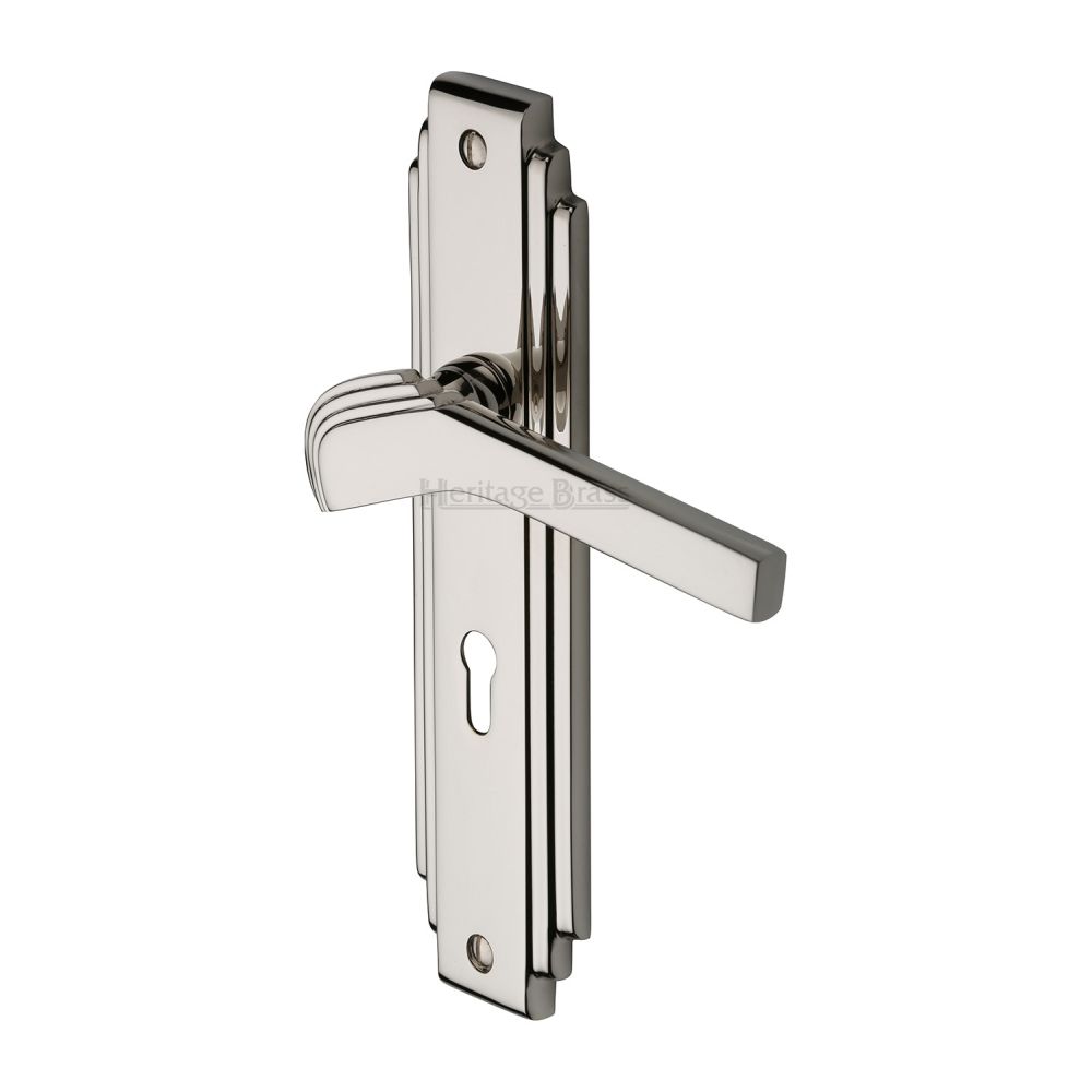 This is an image of a Heritage Brass - Door Handle Lever Lock Tiffany Design Polished Nickel Finish, tif5200-pnf that is available to order from T.H Wiggans Ironmongery in Kendal.