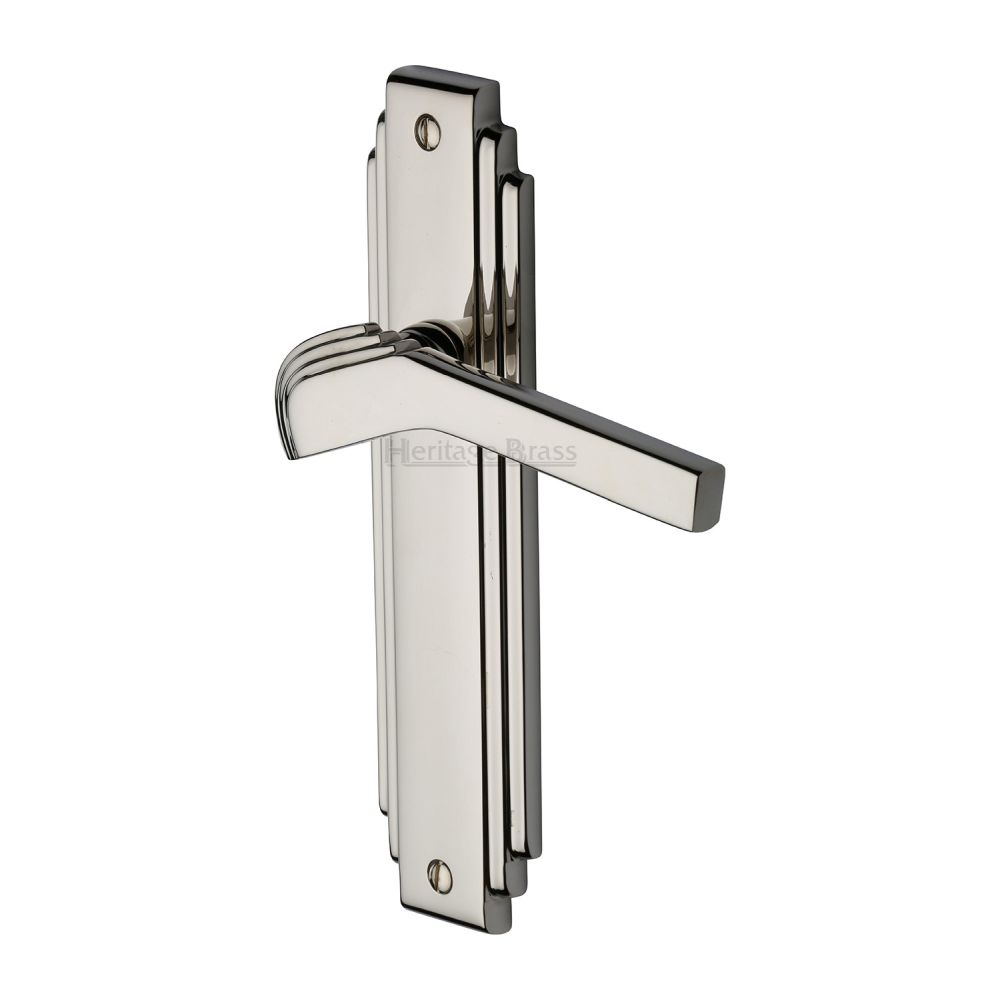 This is an image of a Heritage Brass - Door Handle Lever Latch Tiffany Design Polished Nickel Finish, tif5210-pnf that is available to order from T.H Wiggans Ironmongery in Kendal.