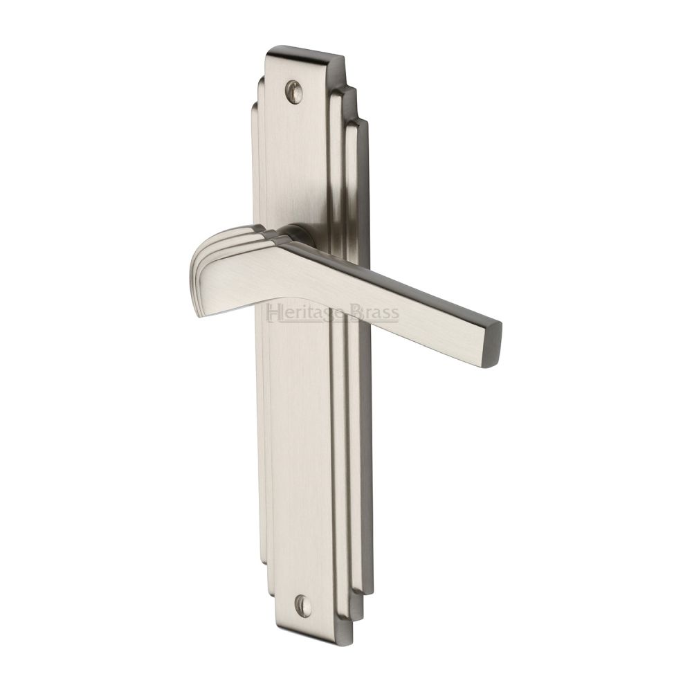 This is an image of a Heritage Brass - Door Handle Lever Latch Tiffany Design Satin Nickel Finish, tif5210-sn that is available to order from T.H Wiggans Ironmongery in Kendal.