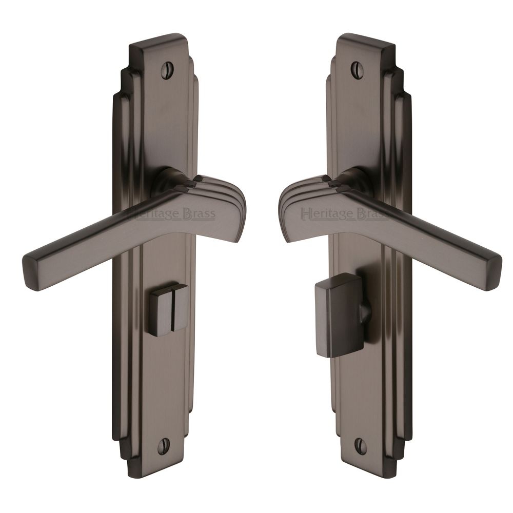 This is an image of a Heritage Brass - Door Handle Bathroom Set Tiffany Design Matt Bronze Finish, tif5230-mb that is available to order from T.H Wiggans Ironmongery in Kendal.