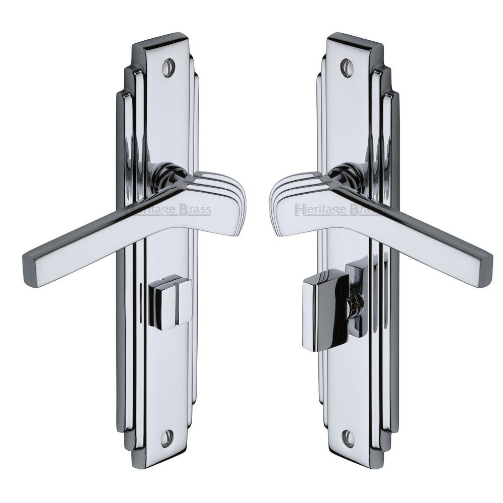 This is an image of a Heritage Brass - Door Handle Bathroom Set Tiffany Design Polished Chrome Finish, tif5230-pc that is available to order from T.H Wiggans Ironmongery in Kendal.
