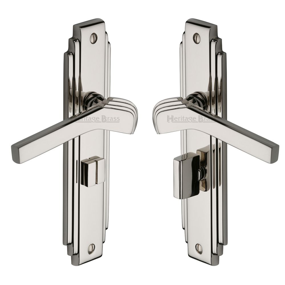 This is an image of a Heritage Brass - Door Handle Bathroom Set Tiffany Design Polished Nickel Finish, tif5230-pnf that is available to order from T.H Wiggans Ironmongery in Kendal.