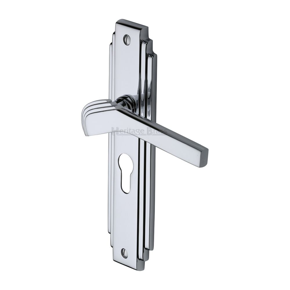 This is an image of a Heritage Brass - Door Handle Euro Profile Plate Tiffany Design Polished Chrome Finis, tif5248-pc that is available to order from T.H Wiggans Ironmongery in Kendal.