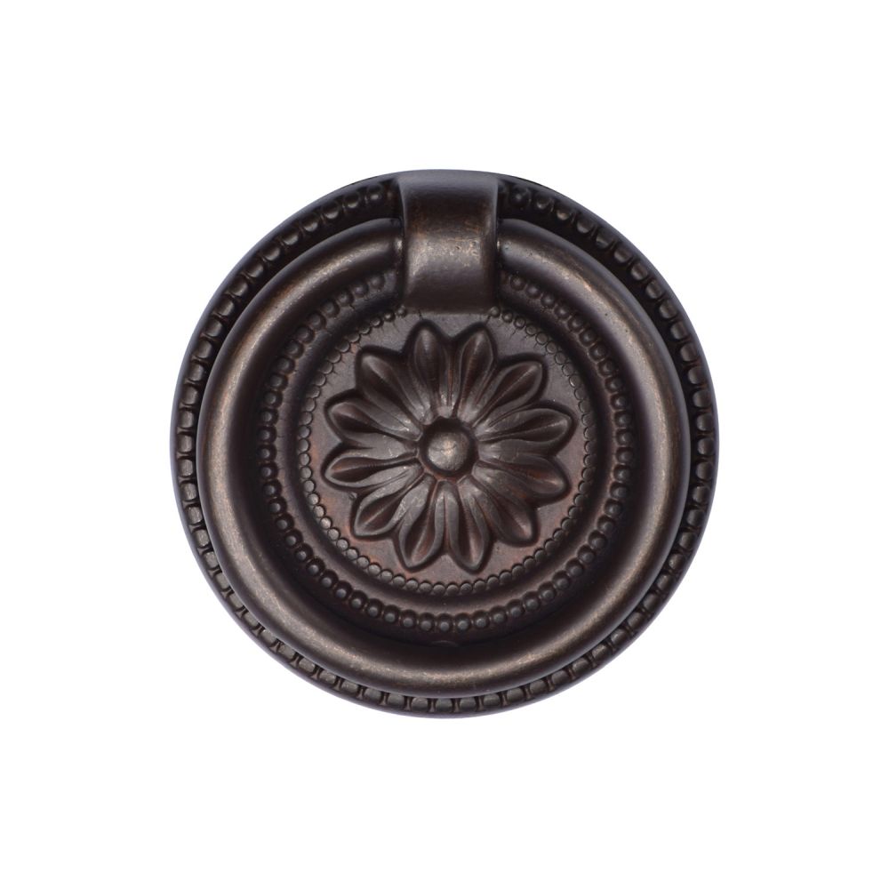 This is an image of a M.Marcus - Floral Ring Pull 055mm Matt Bronze Finish, tk2224-055-lbn that is available to order from T.H Wiggans Ironmongery in Kendal.